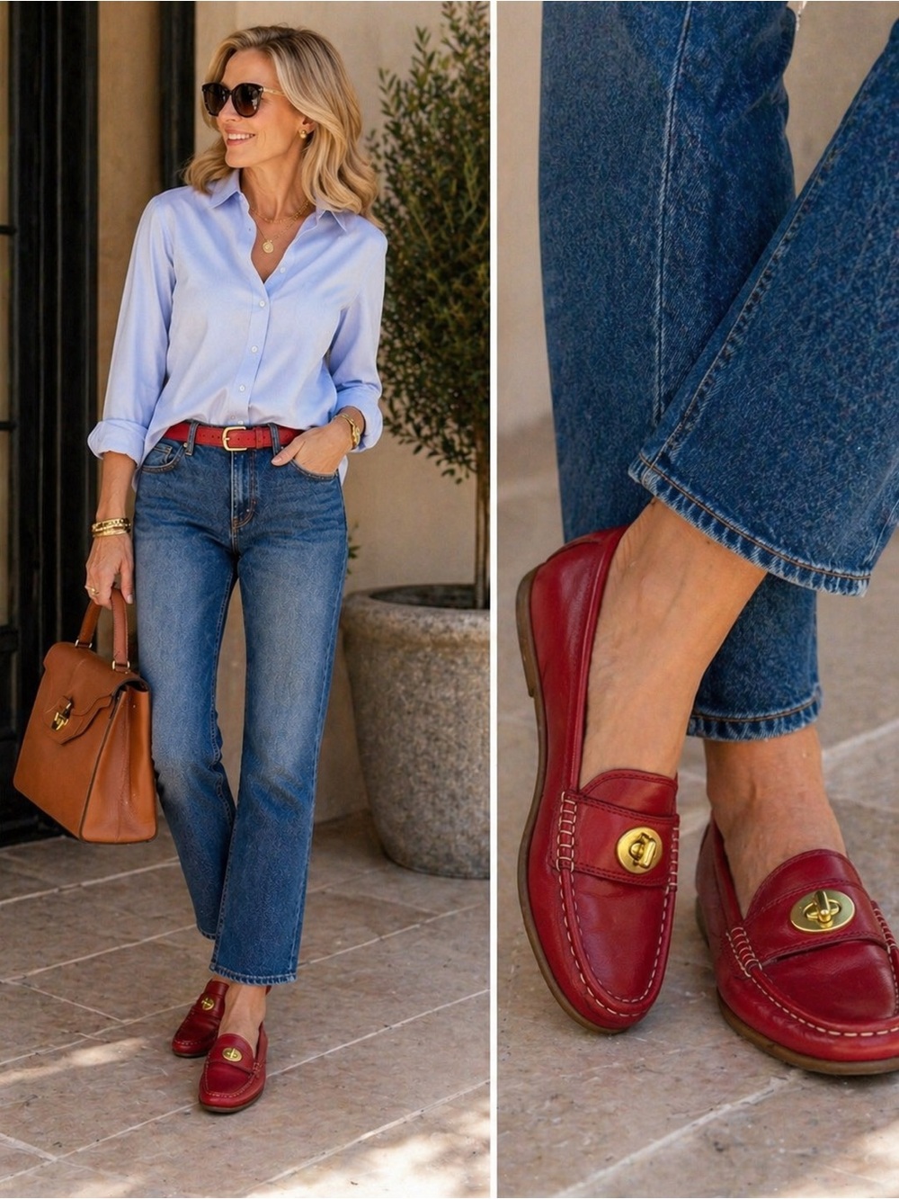 Coach Red Leather Flats with Gold Turnlock